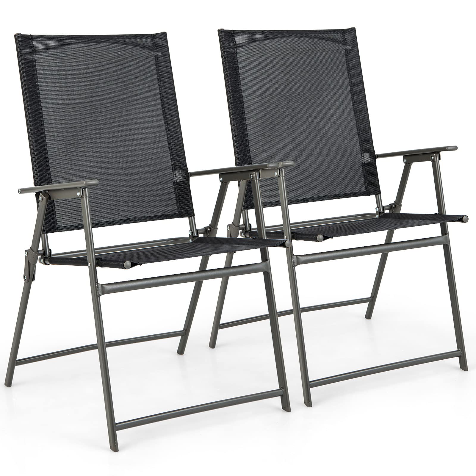 Tangkula Lot de 2/4 chaises pliantes de patio, chaises de salle à manger à dossier haut en tissu résistant aux intempéries